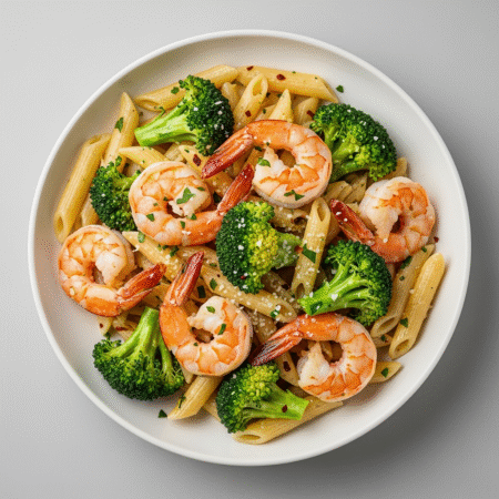 Penne con Broccoli y Camarones